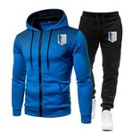 ZYHJZ Erkek Eşofman 2 Parça Attack Titan için, Uzun Kollu Tam Fermuarlı Kapüşonlu Set Düz Günlük Sweatshirt ve Koşu Eşofman Altı Atletik Eşofman Takımı, Mavi-XL