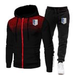 ZYHJZ Erkek Eşofman 2 Parça Attack Titan için, Uzun Kollu Tam Fermuarlı Kapüşonlu Set Düz Günlük Sweatshirt ve Koşu Eşofman Altı Atletik Eşofman Takımı, Siyah-M