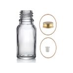 Zylan Ambalaj 20 ml Şeffaf Şişe Sarı Metal Düz Kapaklı, 12 Adet, Cam Şişe, Kozmetik Şişesi