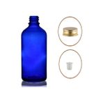 Zylan Ambalaj 50 ml Mavi Şişe, Sarı Metal Düz Kapaklı, 12 Adet, Cam Şişe, Kozmetik Şişesi
