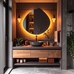 Zynor Led'li Lazer Kumlamalı Lavabo & Banyo Aynası (Dokunmatik Sensörlü) amber led'li 60 x 60