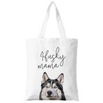 ZYQFN Husky Mama Kadınlar için Kanvas Taşıma Çantası, Köpek Annesi için Köpekler Sevgilisi Hediyesi, Kadınlar İçin Doğum Günü Noel Sevimli Husky Hediyeleri, Okul Çalışmaları Kolej Seyahati için Tote