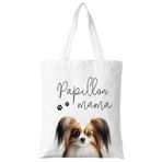ZYQFN Papillon Mama Kadınlar için Kanvas Bez Çanta, Köpek Anne için Köpekler Sevgilisi Hediyesi, Kadınlar İçin Doğum Günü Noel Sevimli Papillon Hediyeleri, Okul Çalışmaları Kolej Seyahati için Tote