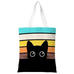 ZYQFN Sevimli Kara Kedi Kanvas Kadın Çantası, Kedi Severler için Kedi Temalı Hediyeler, Kadınlar için Retro Hediyeler, Doğum Günü Noel Anneler Günü Sevgililer Günü Kadınlar İçin Sevimli Hediyeler.