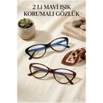Zzla Mavi Işık Korumalı 2'Lİ SET Gözlük Cat Eye Optik Uyumlu (Şeffaf Camı Değişebilir) 48 Ekartman
