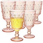 ZZTWER 6 adet şarap kadehi, vintage tarzda, pembe kabartmalı, sağlam kadeh, kalın saplı, düğün, parti, davet, yıl dönümü için içecek bardağı