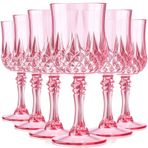 ZZTWER 7,5 oz Vintage Plastik Şarap Kadehleri, Sevimli Pembe Dekoratif Kadeh Seti Şükran Günü Barları ve Restoranları Akşam Yemeği 6 Parça İçecek Bardağı