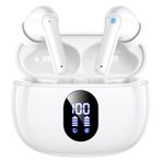 ZZU Bluetooth kulaklık, kulak içi kulaklık, kablosuz, Bluetooth 5.3, HiFi stereo, 4 ENC gürültü önleme, mikrofon, 48 saat çalma süresi, LED gösterge, IPX7 kulaklık, AI ile, iPhone, Android çalışma ve