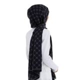 % 100 İpek V Logo Desenli Siyah - Krem Renkli 90x210 Şal