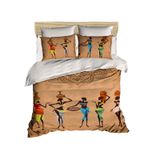 % 100 Pamuk 3D Baskılı Afrikalı Kadın Temalı Afrika Yatak Takımı, Tam/Kraliçe Yorgan/Nevresim Takımı, (4)
