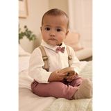 % 100 Pamuklu Gül Kurusu Smart Gömlek Pantolon Askı Papyon Set - 6 - 9 Ay - 001-Beyaz