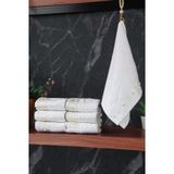 % 100 Pamuklu Kadife Güpürlü İnci Işlemeli 6 lı Çeyizlik El Yüz Havlu Seti - 30x50 cm - 04466 - Beyaz