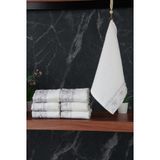 % 100 Pamuklu Kadife Güpürlü İnci Işlemeli 6 lı Çeyizlik El Yüz Havlu Seti - 30x50 cm - 04466 - Gri