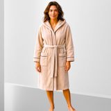 % 100 Pamuklu Laodikeia Kapşonlu Bornoz Kadın Erkek Unisex Bej - L - XL