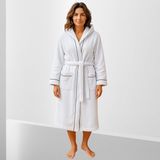 % 100 Pamuklu Laodikeia Kapşonlu Bornoz Kadın Erkek Unisex Beyaz - S - M