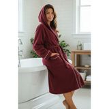 % 100 Pamuklu Laodikeia Kapşonlu Bornoz Kadın Erkek Unisex Bordo - S - M