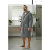 % 100 Pamuklu Laodikeia Kapşonlu Bornoz Kadın Erkek Unisex Gri - 2XL