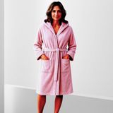 % 100 Pamuklu Laodikeia Kapşonlu Bornoz Kadın Erkek Unisex Pembe - L - XL