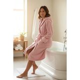 % 100 Pamuklu Laodikeia Kapşonlu Bornoz Kadın Erkek Unisex Pembe - S - M