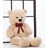 % 100 Yerli - Sevgiliye Özel Hediye - 150 cm Papyonlu Peluş Ayı-Dev Boy Bej - Çok Renkli