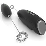 -1112 Kablosuz Pilli Süt Köpürtücü ve Kahve Karıştırıcı - Paslanmaz Çelik Uçlu, Ergonomik El Tipi Mini Mikser - Latte, Cappuccino, Frappe ve Sıcak Çikolata Için Devirli Köpük Yapıcı (Siyah) - 2'si 1 Arada - 0,1 kg