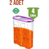 ( 2 Adet ) 4 Litre Renkli Kapaklı Su/hava Geçirmez Kiler/erzak Saklama Kabı/plastik Kilitli - 4 lt