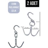 ( 2 Adet ) 8 mm Paslanmaz Çelik Et Asma Kancası Kancası Çengeli Dönerli Çift Taraflı - 2 ADET - Krom