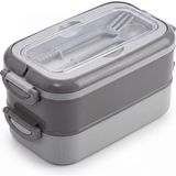 ® 2 Katlı Yemek Taşıma Kabı - Kaşık Çatal Setli Katı Gıda Için Çift Katlı Bento Beslenme Kutusu, Ofis Okul Piknik Kilitli Saklama Kabı (Gri) - Çok Renkli