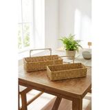 ® 2’Li Duvar Askılı Plastik Rattan Organizer – Dikdörtgen Hasır Görünümlü Mutfak Raf Sepeti, B