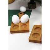 ( 2'Li Set) 4'Lü Ahşap Yuvarlak Saplı Yumurtalık %100 Kayın Ağacı