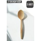 ( 3 Adet ) Ahşap Tahta Kaşık 27 cm | Servis ve Pişirme Kaşığı