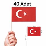 ( 40 ADET ) Çubuklu Kağıt Türk Bayrağı Sopalı Ayyıldız Baskılı 23 Nisan 19 Mayıs Süsleme