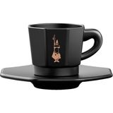 - 4'lü Espresso Fincan Seti - Sekizgen Tasarım - Siyah Renk - Porselen