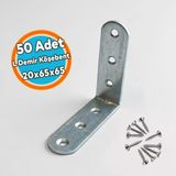 ( 50 Adet) Köşe Birleştirme L Demir Yuvarlak Başlı 20X65x65 Metal Bağlantı Sabitleme Set Aparatı
