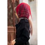 % 57 İpek % 43 Viskon Twill İpek Kazayaklı Ekoseli Leoparlı Ve Şal Desenli Bordo - Bej Renkli 90X90 Eşarp Dikim Şekli : El Dikişi