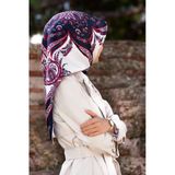 % 57 İpek % 43 Viskon Twill İpek Şal Motif Desenli Lacivert - Kırmızı Renkli 90X90 Eşarp Dikim Şekli : El Dikişi