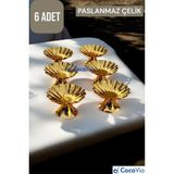 ( 6 Adet ) Dekoratif Şık Lokumluk Ayaklı Istiridye | Kahve Yanı Şekerlik Drajelik Ikramlık Sunumluk - Gold