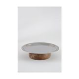 & Ahşap Tabanlı Metal 18 cm Yuvarlak Servis/sunum Tabak Dekoratif Stand - standart