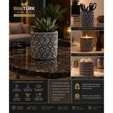 🖤✨ Bitkitürk Desenli Beton Saksı | 13X13 cm | Sukulent, Kaktüs ve Mini Bitkiler Için Dekoratif Premium Saksı | Çok Amaçlı Organizer