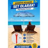 ☀️🏖️ Exent 160 cm Eğilebilir Plaj Şemsiyesi + Ayarlanabilir Şemsiye Kazığı Seti-Mavi-Desenli - Çok Renkli