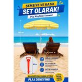 ☀️🏖️ Exent 160 cm Eğilebilir Plaj Şemsiyesi + Ayarlanabilir Şemsiye Kazığı Seti-Sarı - Çok Renkli