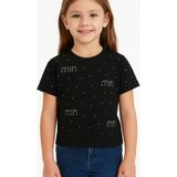 👕 Kız Çocuk Tişörtü – Mın Mın Taşlı Desen - Siyah - 9 - 10 Yaş