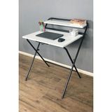 🔥 Lich Metal Ayaklı Katlanır Çalışma Masası Beyaz | Raflı Laptop Sehpası | Çizim ve Ders Masası - 77 x 63