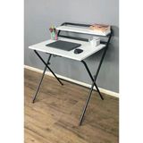 ? Lich Metal Ayaklı Katlanır Çalışma Masası Beyaz | Raflı Laptop Sehpası | Çizim Ve Ders Masası