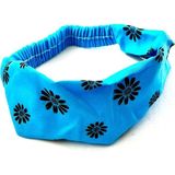 -Mavi - Siyah Çiçek Desenli Şık Saç Bandanası, Paraşüt Bandana - Standart