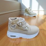 ✨ Parlak Adımlarla Gelen Şıklık: Işıltılı Kalp Detaylı Çocuk Bot/sneaker ✨ - Krem