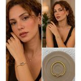 ? Premium Gold Renk Taşlı 316L Çelik Parlak Renkli Taş Detaylı Kalp Model Charm Bileklik (~18Cm)