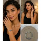 ? Premium Gümüş Renk Parlak Renkli Taş Detaylı Kalp Charm 316L Çelik Bileklik (~18Cm)