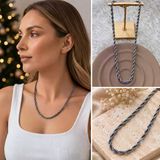 💎 Premium Gümüş Renk Parlak Ve Şık Unisex Burgulu Halat Kalın Zincir 316L Çelik Kolye (45Cm)
