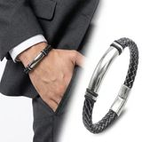 ? Premium İsim Yazılabilir Siyah Beyaz Deri Ve Beyaz Titanyum Kilit Bileklik 31833B15d10 - 20 Cm